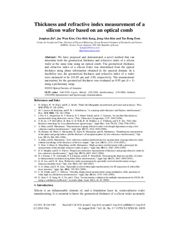 (PDF) Thickness and refractive index measurement of a silicon wafer ...