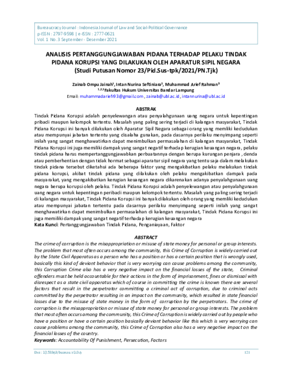 (PDF) Analisis Pertanggungjawaban Pidana Terhadap Pelaku Tindak Pidana ...