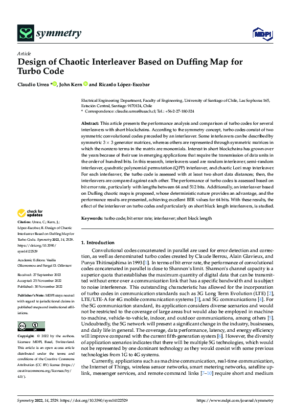 (PDF) Design of Chaotic Interleaver Based on Duffing Map for Turbo Code