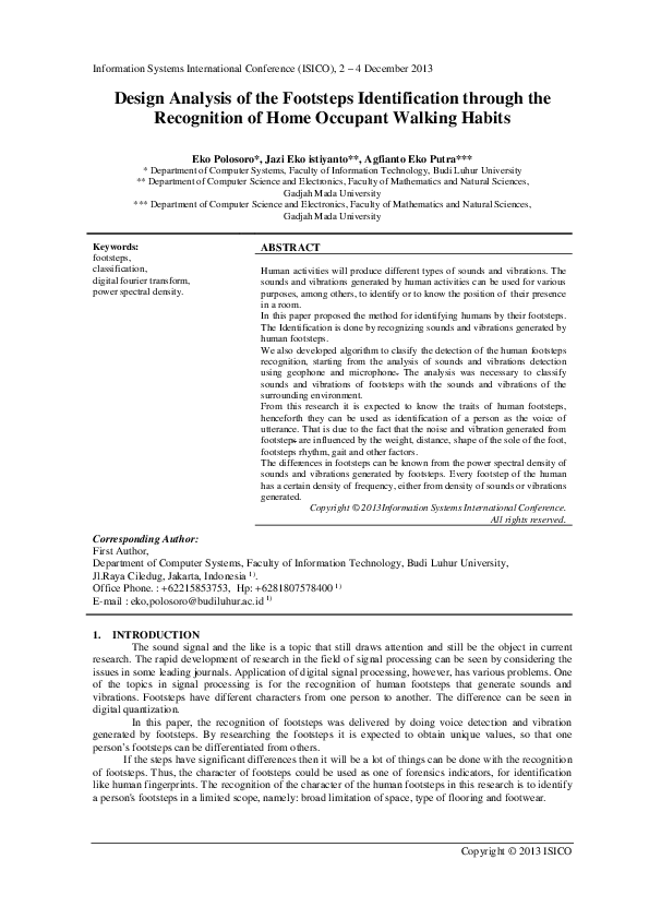 (PDF) Design analysis of the footstep identification through the ...