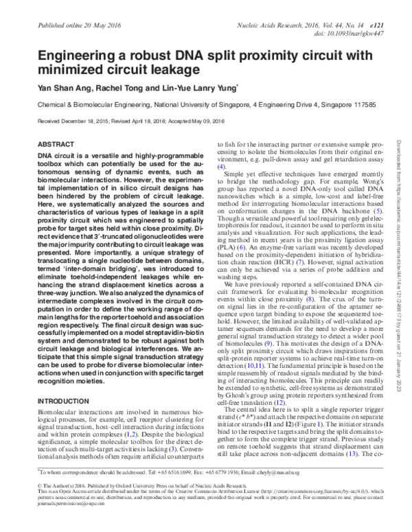 (PDF) Engineering a robust DNA split proximity circuit with minimized ...