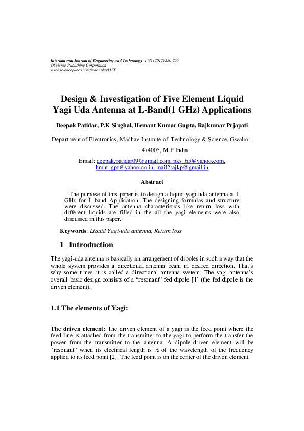 (PDF) Design & Investigation of Five Element Liquid yagi uda antenna at ...