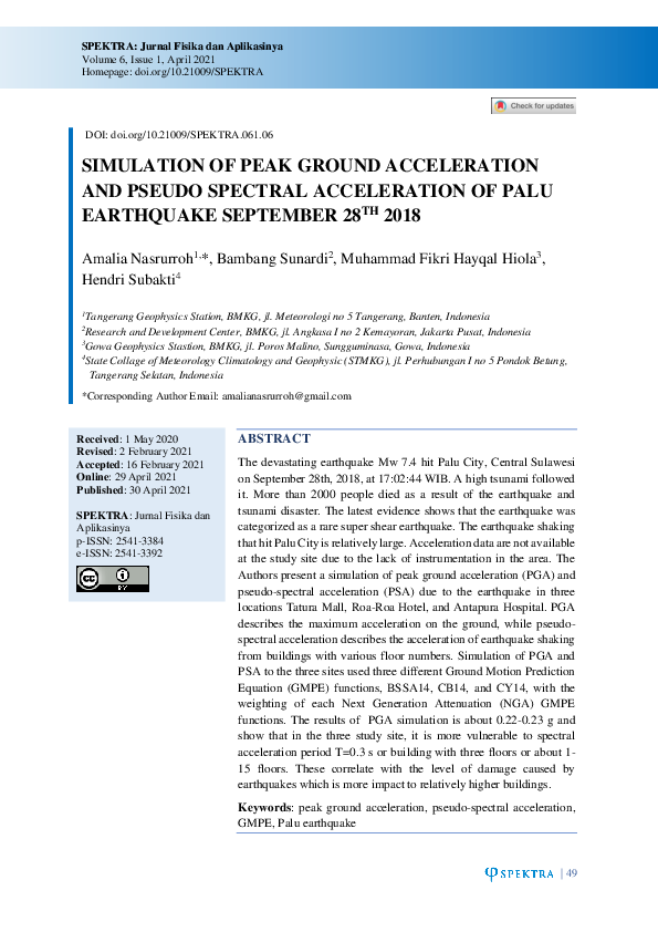 (PDF) Simulation of Peak Ground Acceleration and Pseudo Spectral ...