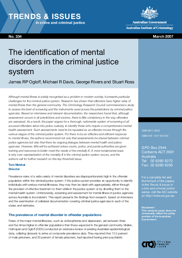 (PDF) The identification of mental disorders in the criminal justice ...