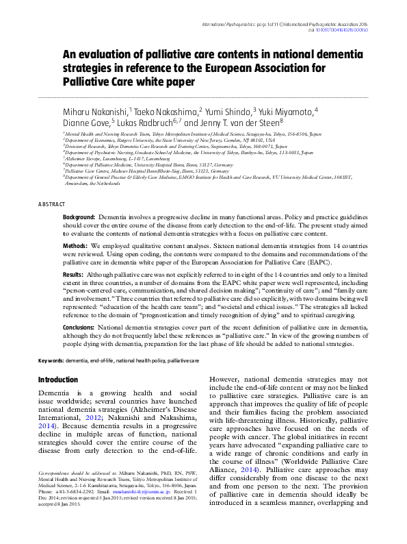 (PDF) An evaluation of palliative care contents in national dementia ...