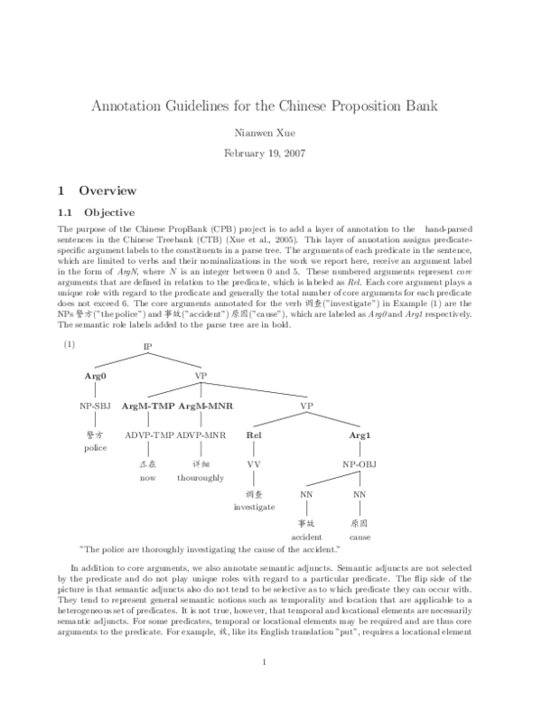 (PDF) Annotation Guidelines for the Chinese Proposition Bank
