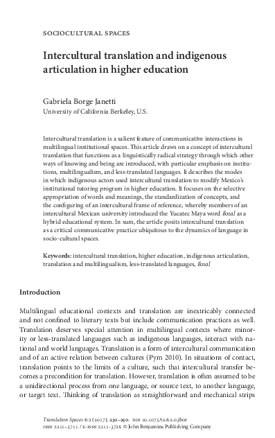 (PDF) Intercultural translation and indigenous articulation in higher ...