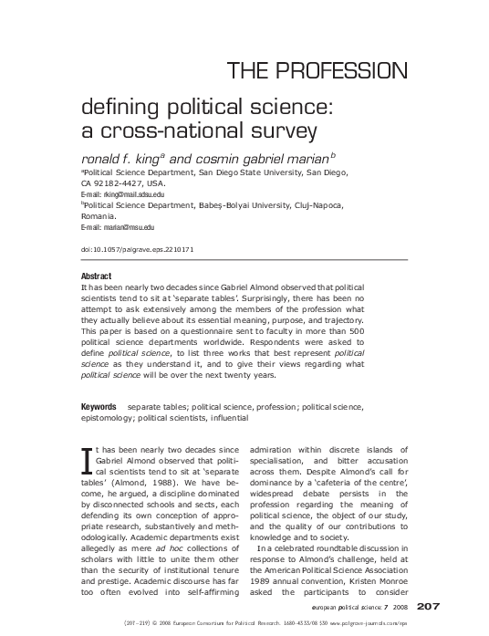 (PDF) Defining Political Science: A Cross-National Survey