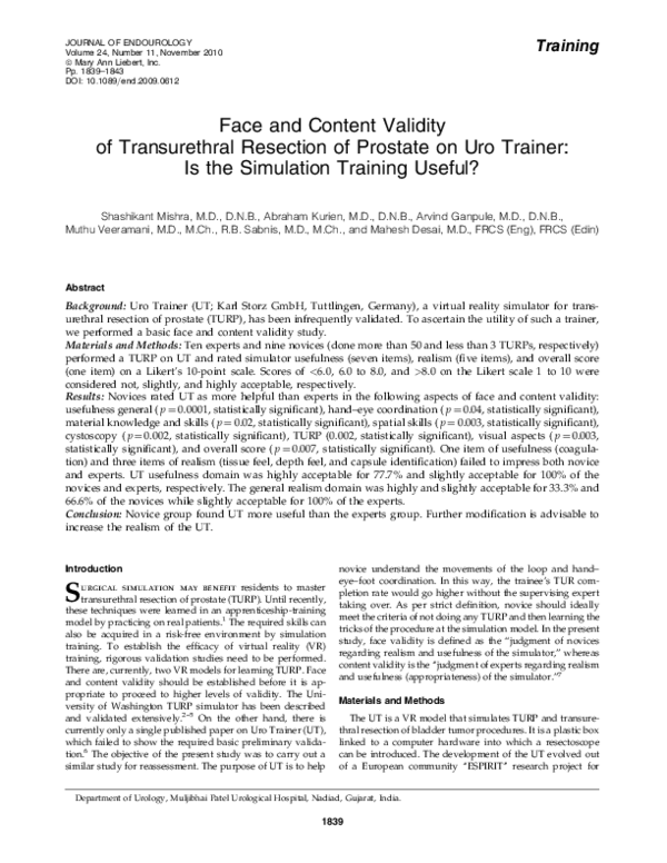 (PDF) Face and Content Validity of Transurethral Resection of Prostate ...
