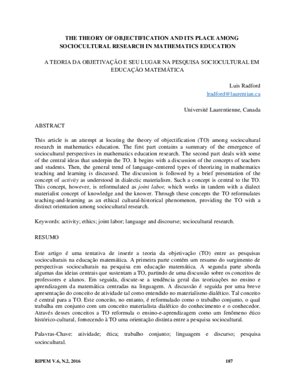 (PDF) The Theory of Objectification and Its Place Among Sociocultural ...
