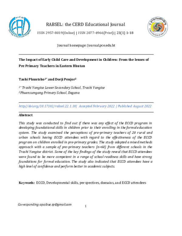 (PDF) The Impact of Early Child Care and Development in Children: From ...