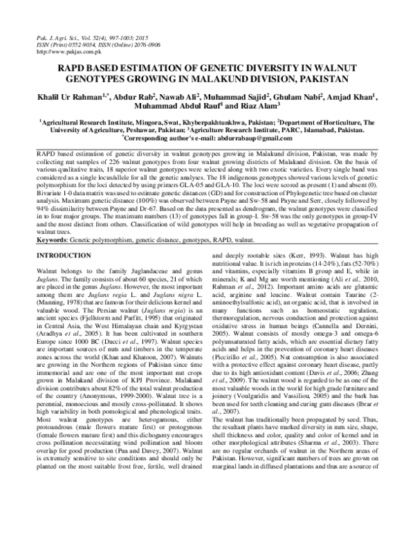(PDF) RAPD based estimation of genetic diversity in walnut genotypes ...