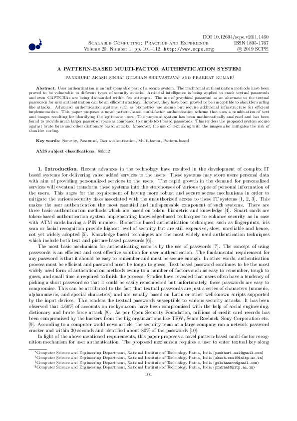 (PDF) A Pattern-Based Multi-Factor Authentication System