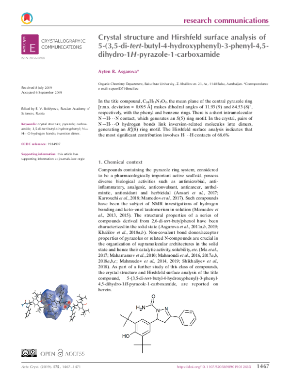 (PDF) Crystal structure and Hirshfeld surface analysis of 5-(3,5-di ...
