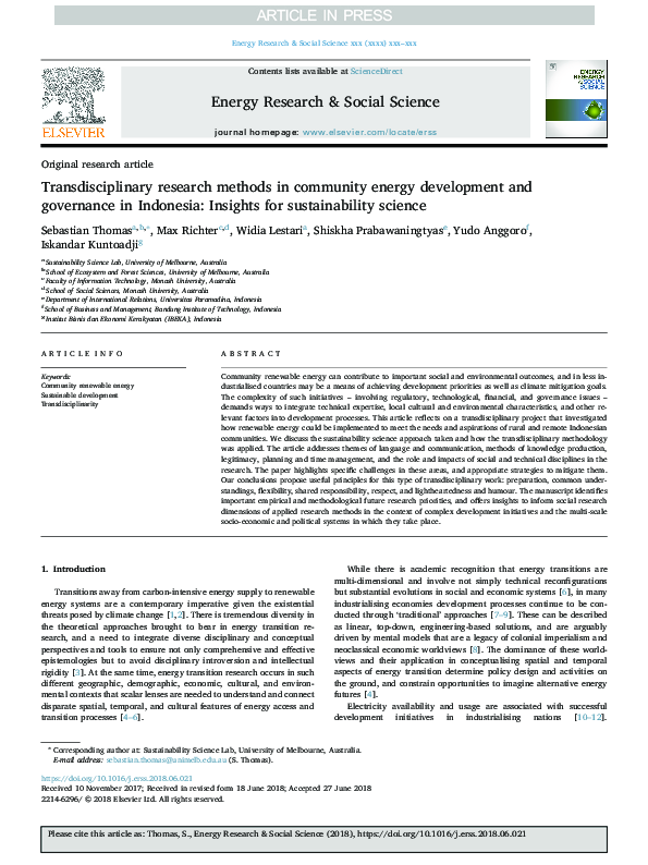 (PDF) Transdisciplinary research methods in community energy ...
