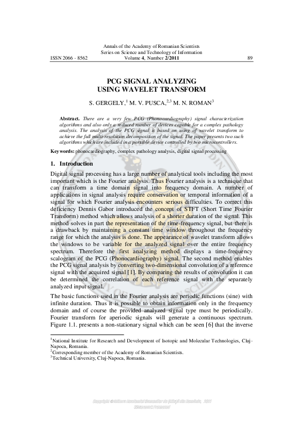 (PDF) PCG Signal Analyzing Using Wavelet Transform