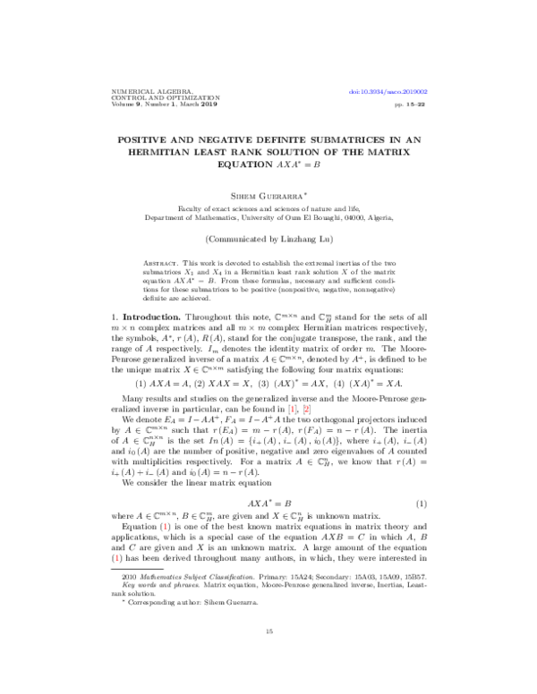 (PDF) Positive and negative definite submatrices in an Hermitian least ...