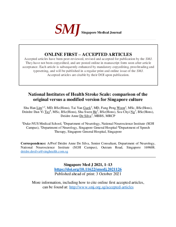 (PDF) National Institutes of Health Stroke Scale: comparison of the ...