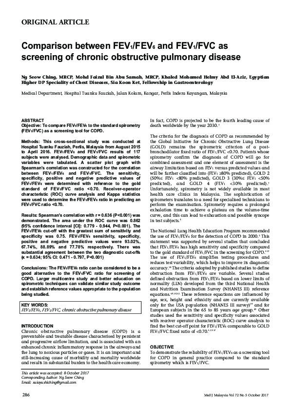 (PDF) Comparison between FEV 1 / FEV 6 and FEV 1 / FVC as screening of ...