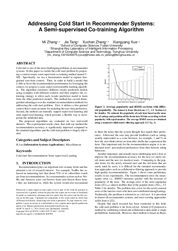 (PDF) Addressing cold start in recommender systems