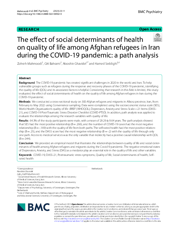 (PDF) The effect of social determinants of health on quality of life ...