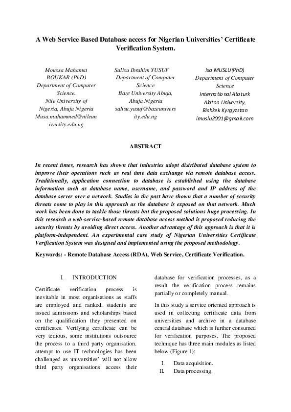 (PDF) A Web Service Based Database access for Nigerian Universities ...