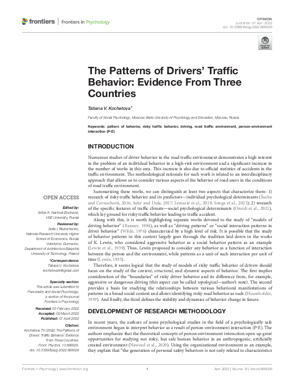 (PDF) The Patterns of Drivers' Traffic Behavior: Evidence From Three ...