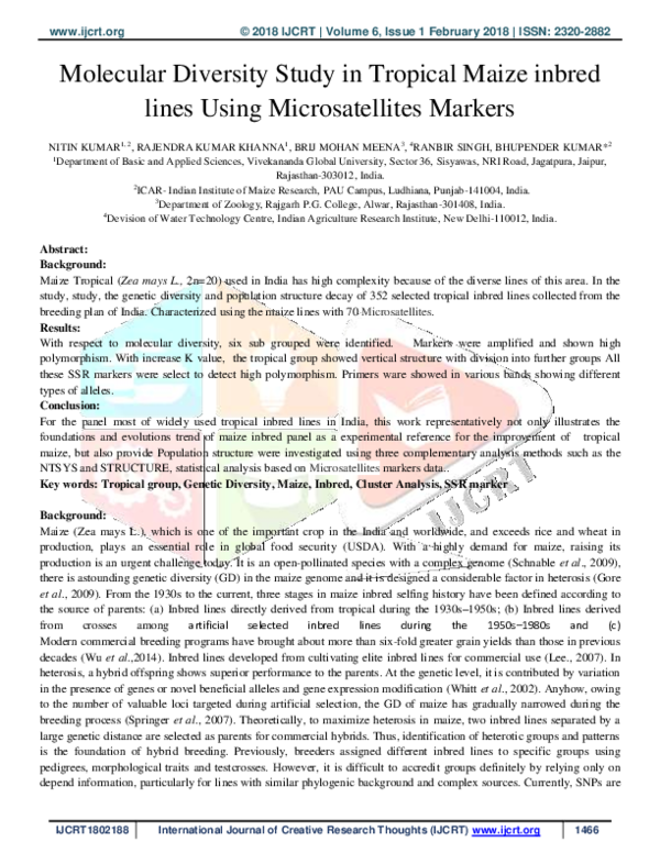 (PDF) Molecular Diversity Study in Tropical Maize inbred lines Using ...