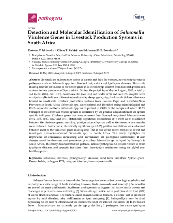 (PDF) Detection and Molecular Identification of Salmonella Virulence ...
