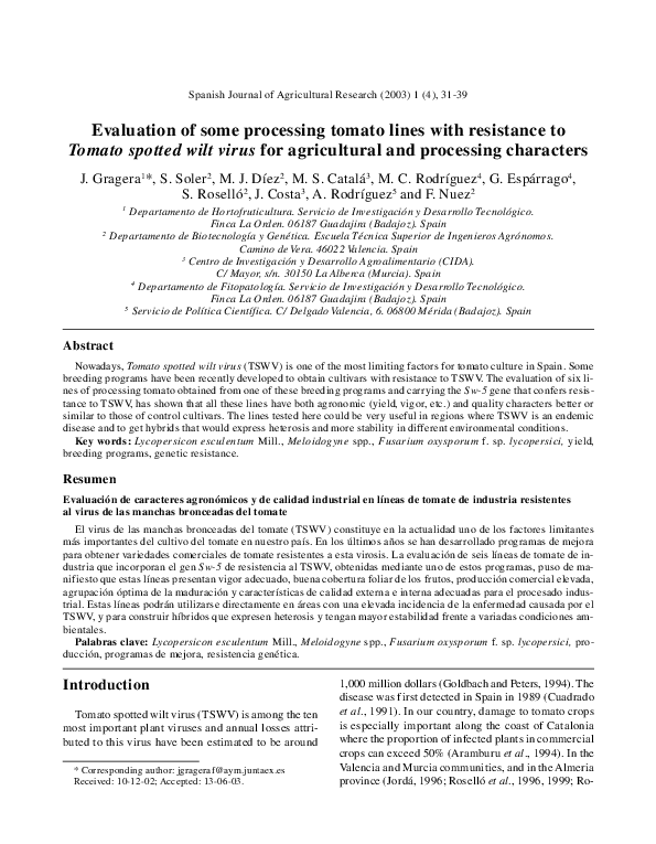 (PDF) Evaluation of some processing tomato lines with resistance to ...