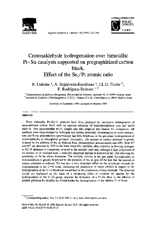 (PDF) Crotonaldehyde hydrogenation over bimetallic Pt Sn catalysts ...