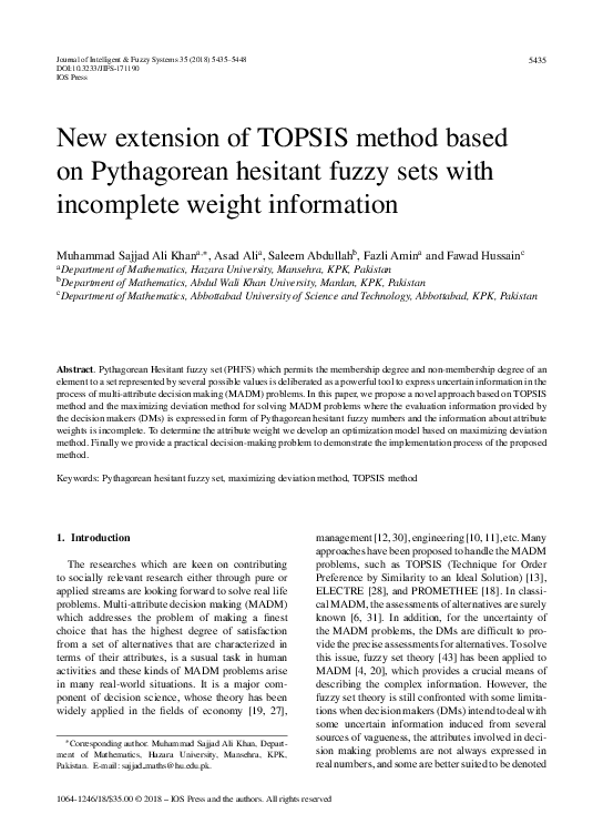 (PDF) New extension of TOPSIS method based on Pythagorean hesitant ...