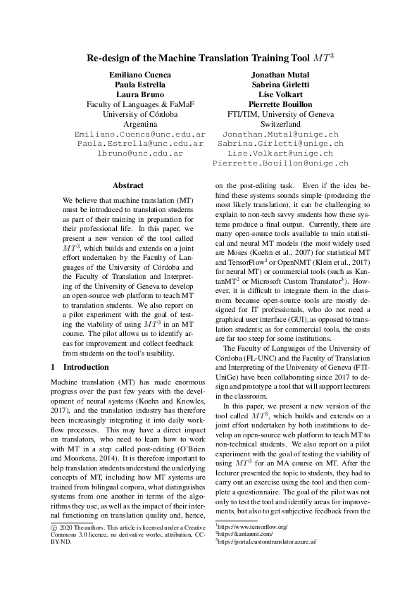 (PDF) Re-design of the Machine Translation Training Tool (MT3)