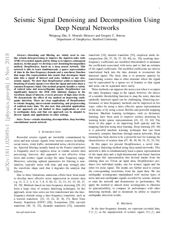 (PDF) Seismic Signal Denoising and Decomposition Using Deep Neural Networks