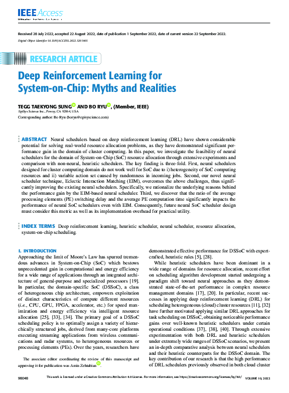 (PDF) Deep Reinforcement Learning for System-on-Chip: Myths and Realities