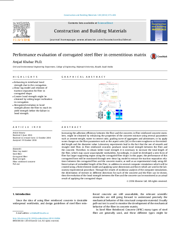 (PDF) Performance evaluation of corrugated steel fiber in cementitious ...