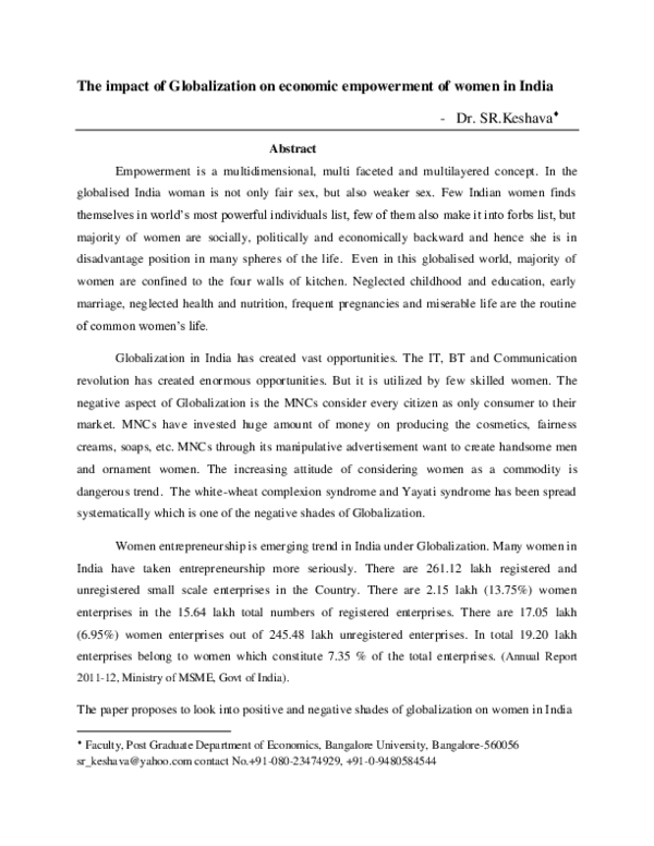 (PDF) The impact of Globalization on economic empowerment of women in India