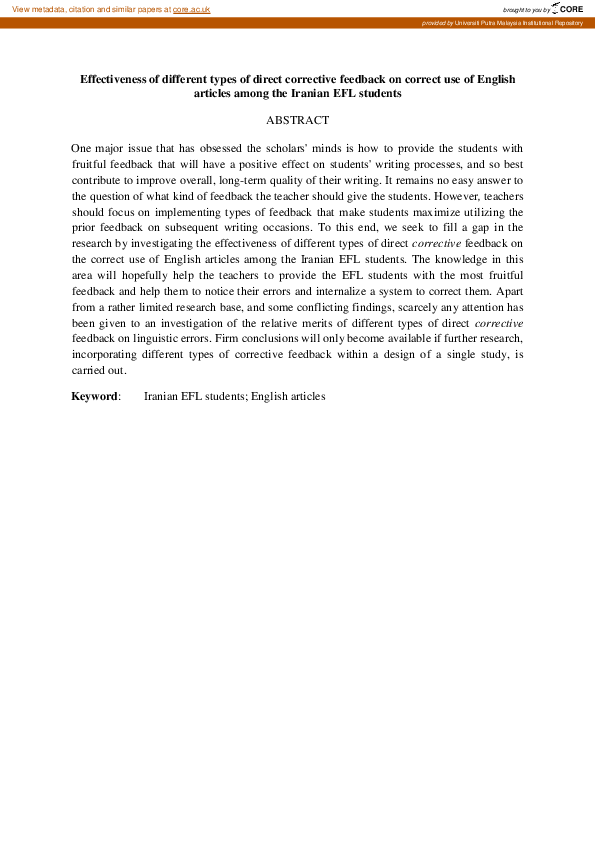 (PDF) Effectiveness of Different Types of Direct Corrective Feedback on ...