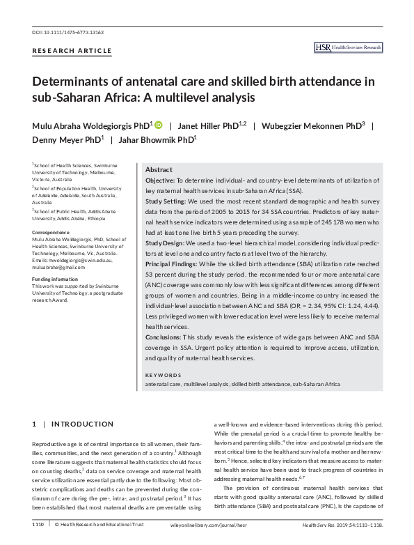 (PDF) Determinants of antenatal care and skilled birth attendance in ...