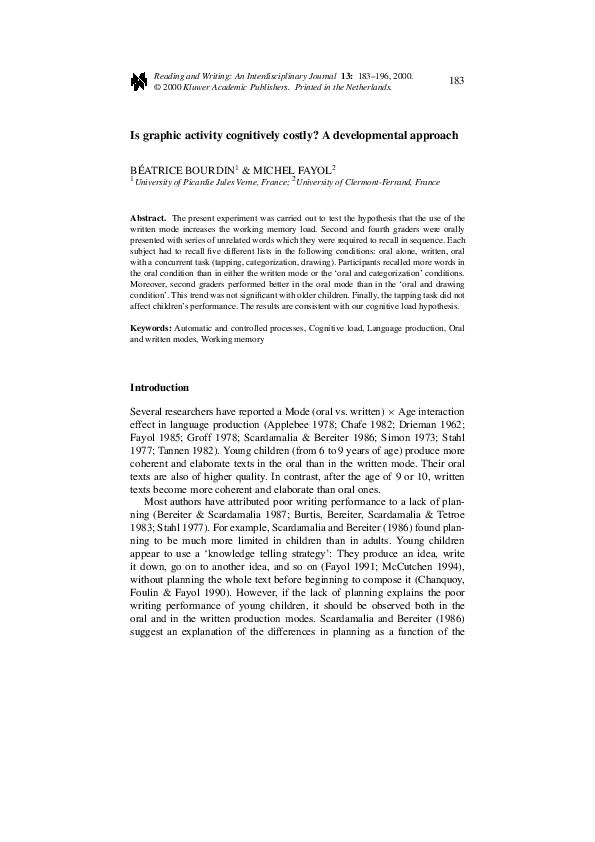 (PDF) Is graphic activity cognitively costly? A developmental approach