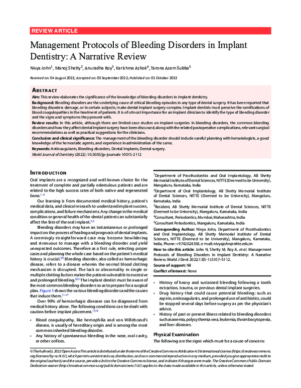 (PDF) Management Protocols of Bleeding Disorders in Implant Dentistry ...