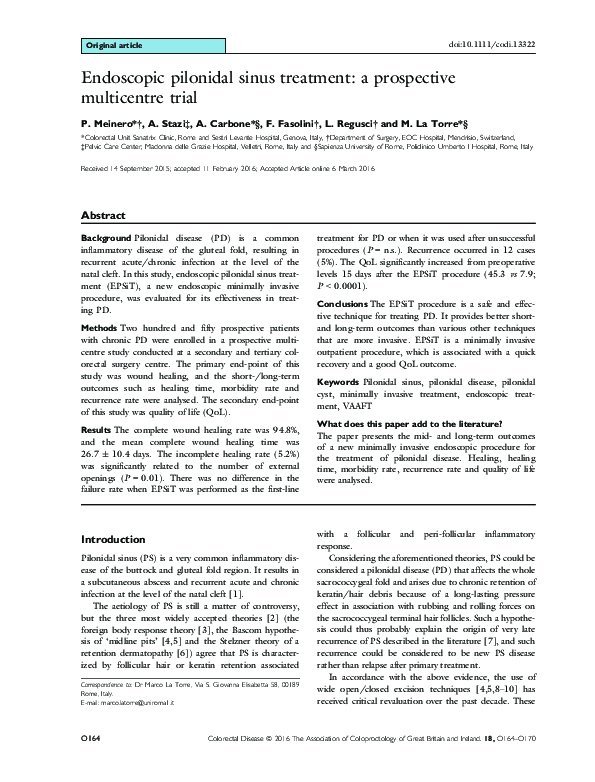 (PDF) Endoscopic pilonidal sinus treatment: a prospective multicentre trial