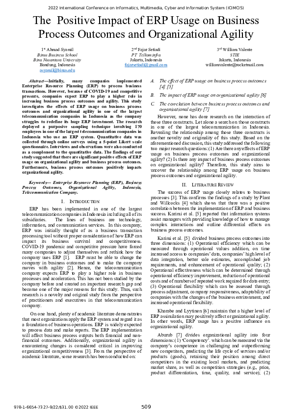 (PDF) The Positive Impact of ERP Usage on Business Process Outcomes and ...