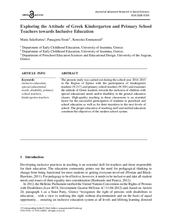 (PDF) Exploring the Attitude of Greek Kindergarten and Primary School ...