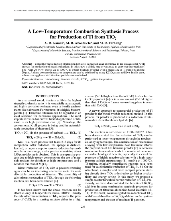 (PDF) A low-temperature combustion synthesis process for production of ...