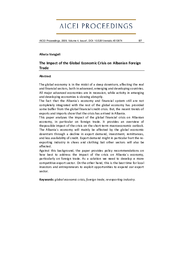 (PDF) The Impact of the Global Economic Crisis on Albanian Foreign Trade
