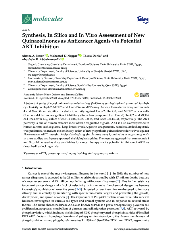 (PDF) Synthesis, In Silico and In Vitro Assessment of New ...