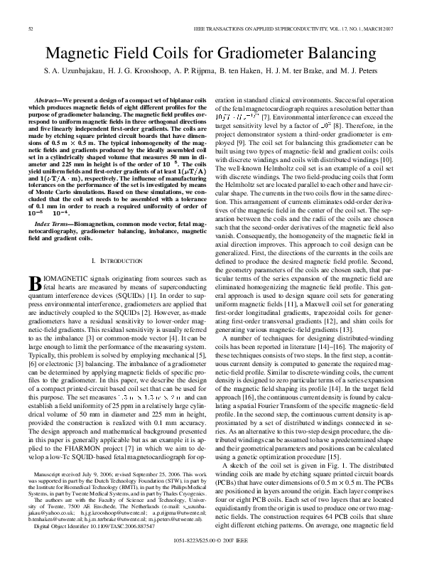 (PDF) Magnetic Field Coils for Gradiometer Balancing