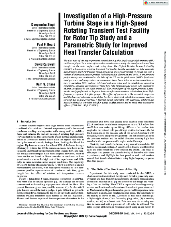 (PDF) Investigation of a High-Pressure Turbine Stage in a High-Speed ...