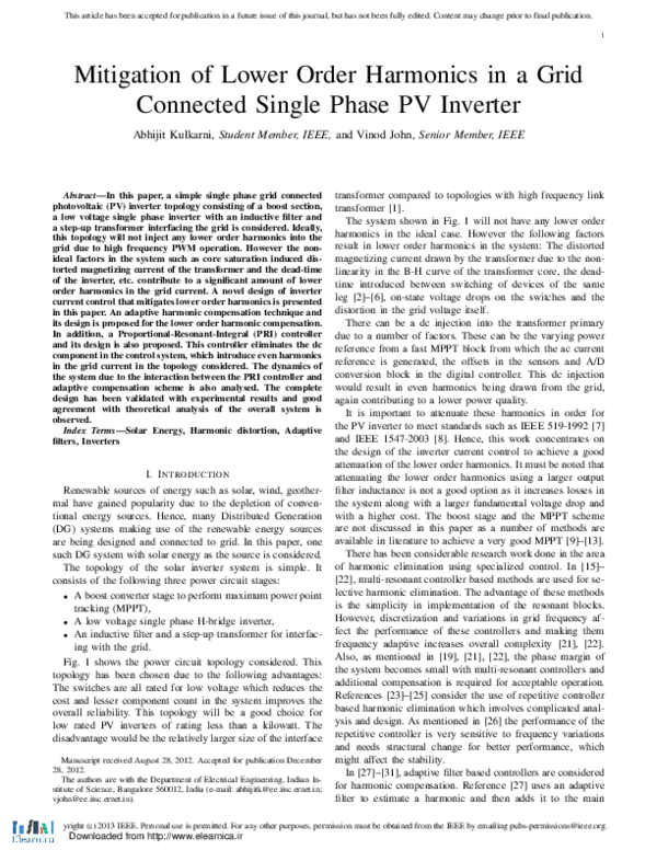 (PDF) Mitigation of Lower Order Harmonics in a Grid-Connected Single ...